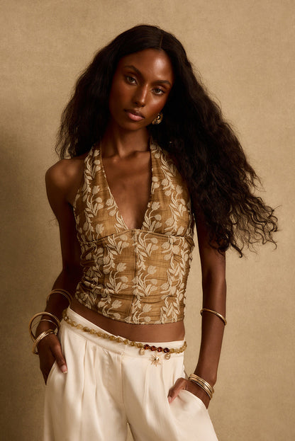 Lila Mocha Floral Halter Top