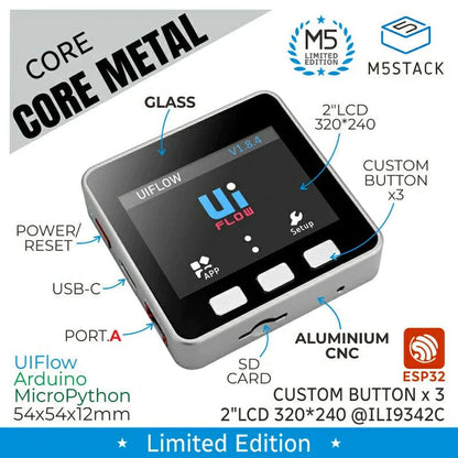 Limited Edition M5Stack Basic Core with Aluminium Alloy Enclosure [Discontinued] by M5Stack - The Pi Hut