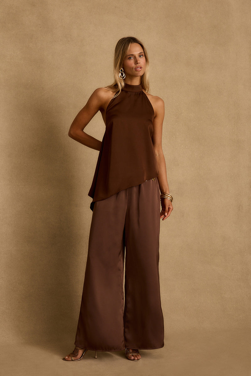 Linden Mocha Asymmetrical Halter Top