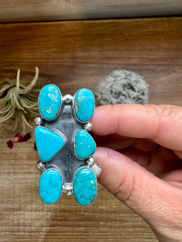 Long Ring- 6- Kingman turquoise ring and sterling silver