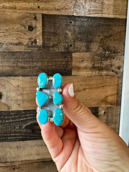 Long Ring- 6- Kingman turquoise ring and sterling silver