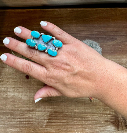 Long Ring- 6- Kingman turquoise ring and sterling silver