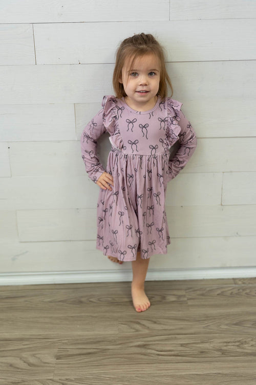 Long Sleeve Ruffle Dress Hair Bow