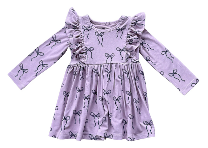 Long Sleeve Ruffle Dress Hair Bow