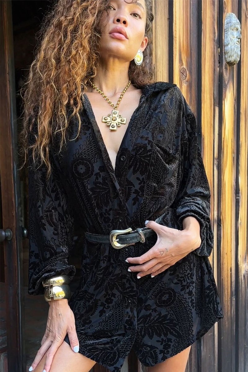 Black velvet mini dress with refined accents, a sequin mini dress essential.