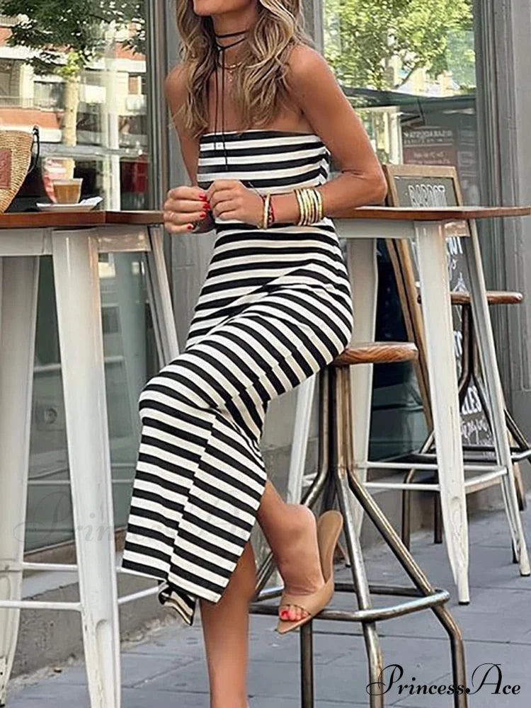 Loungewear Fashion Party Dress Modern Sleeveless Sexy Striped Ladies