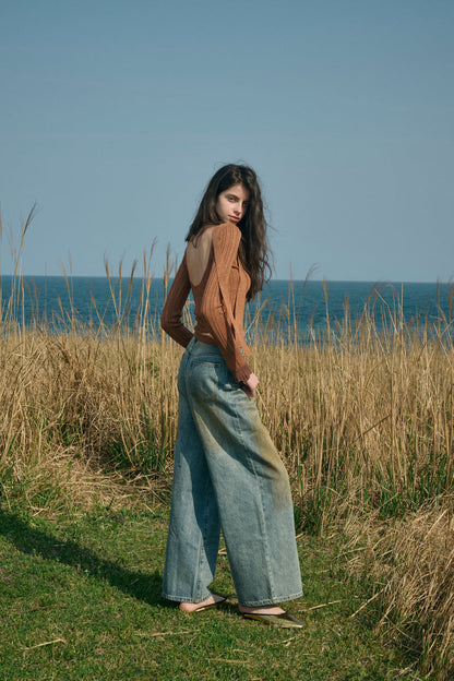 Low back knit top with scarf