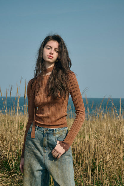 Low back knit top with scarf