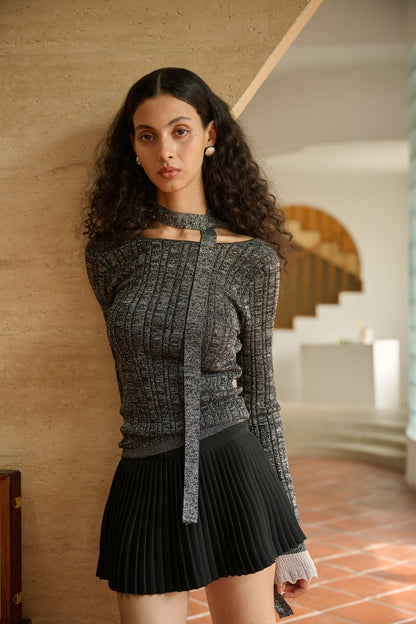 Low back knit top with scarf