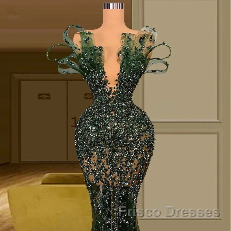 Luxury See Through Beaded Formal Prom Dress Bodycon Sexy Formal Prom Evening Dress