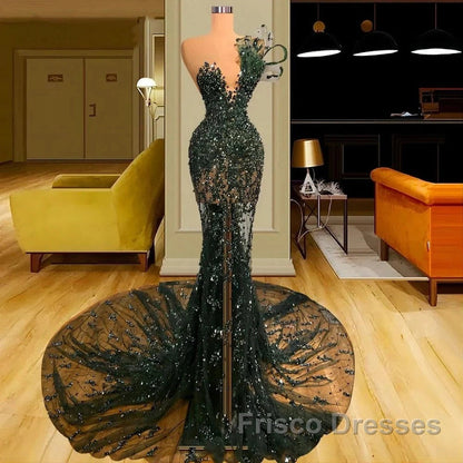 Luxury See Through Beaded Formal Prom Dress Bodycon Sexy Formal Prom Evening Dress