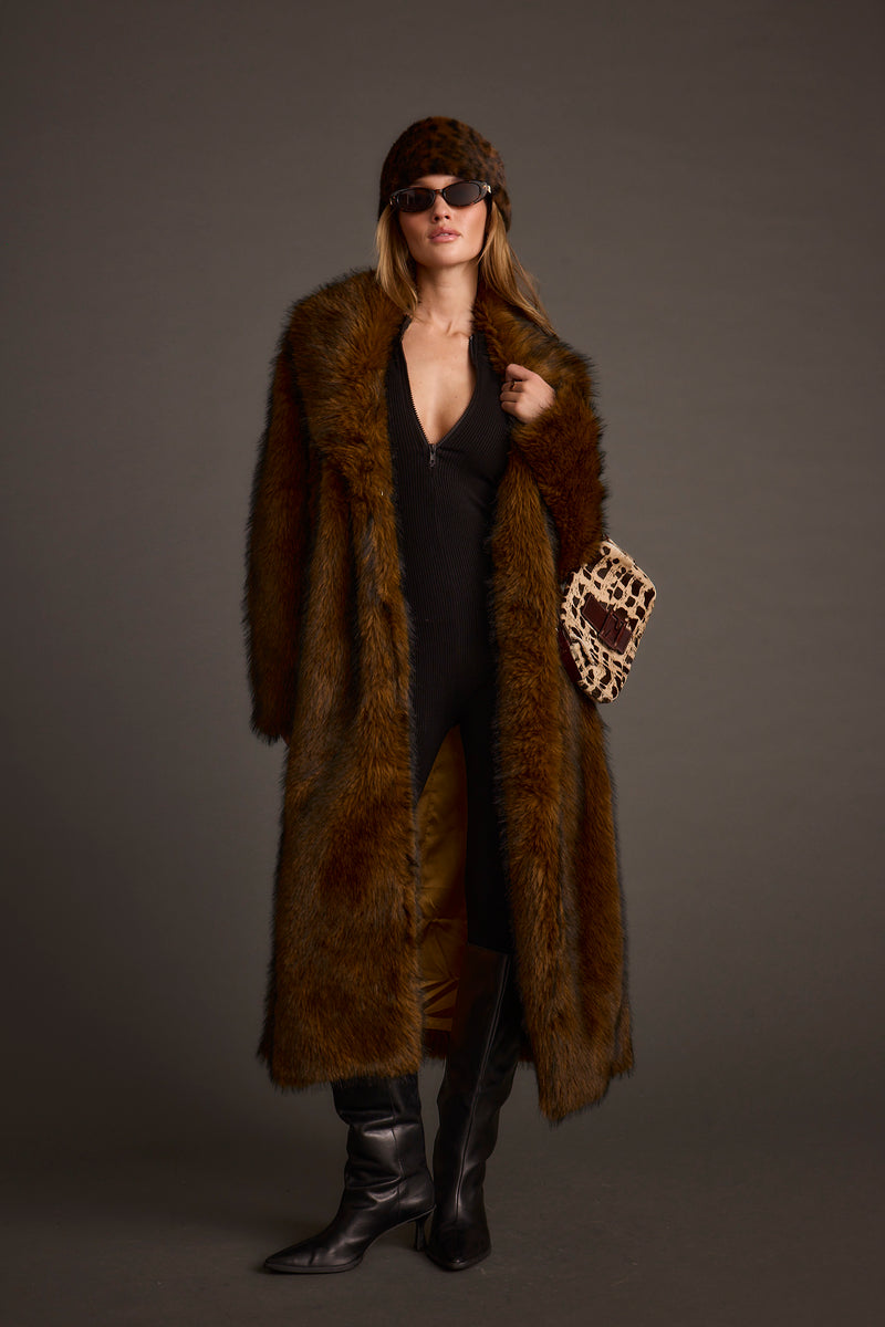 Alternate angle of the brown jacket highlighting the overall design.