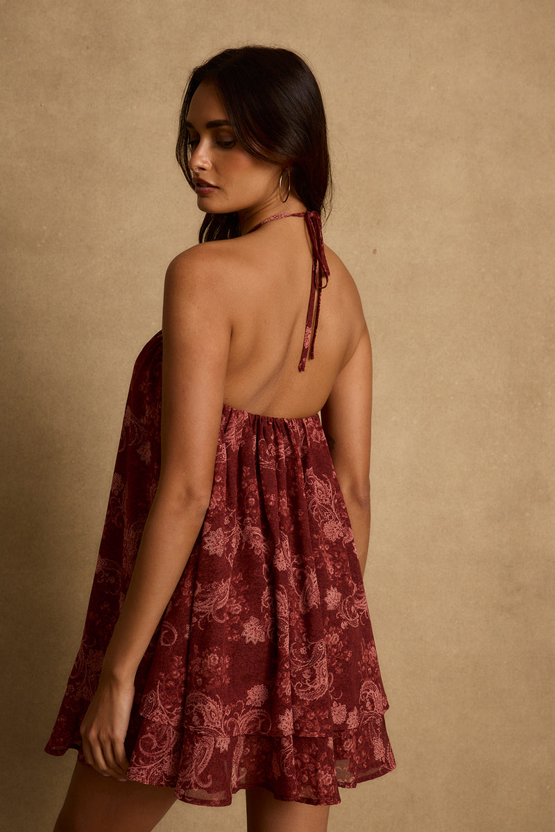 Mariana Mulberry Paisley Mini Dress