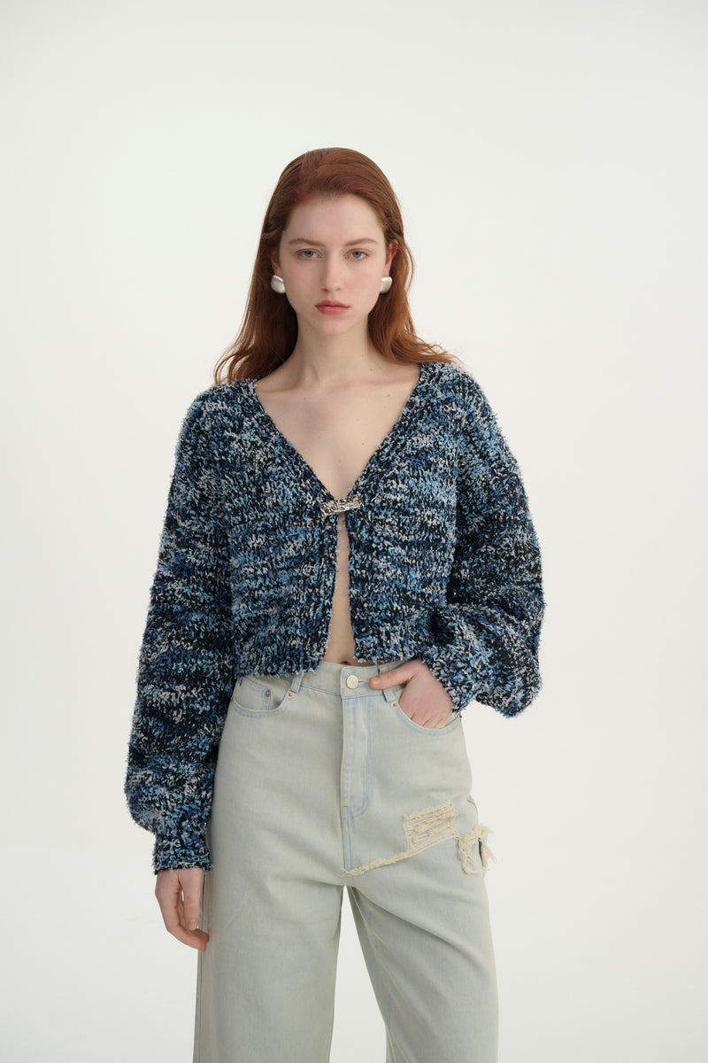 Marled knit boxy cardigan