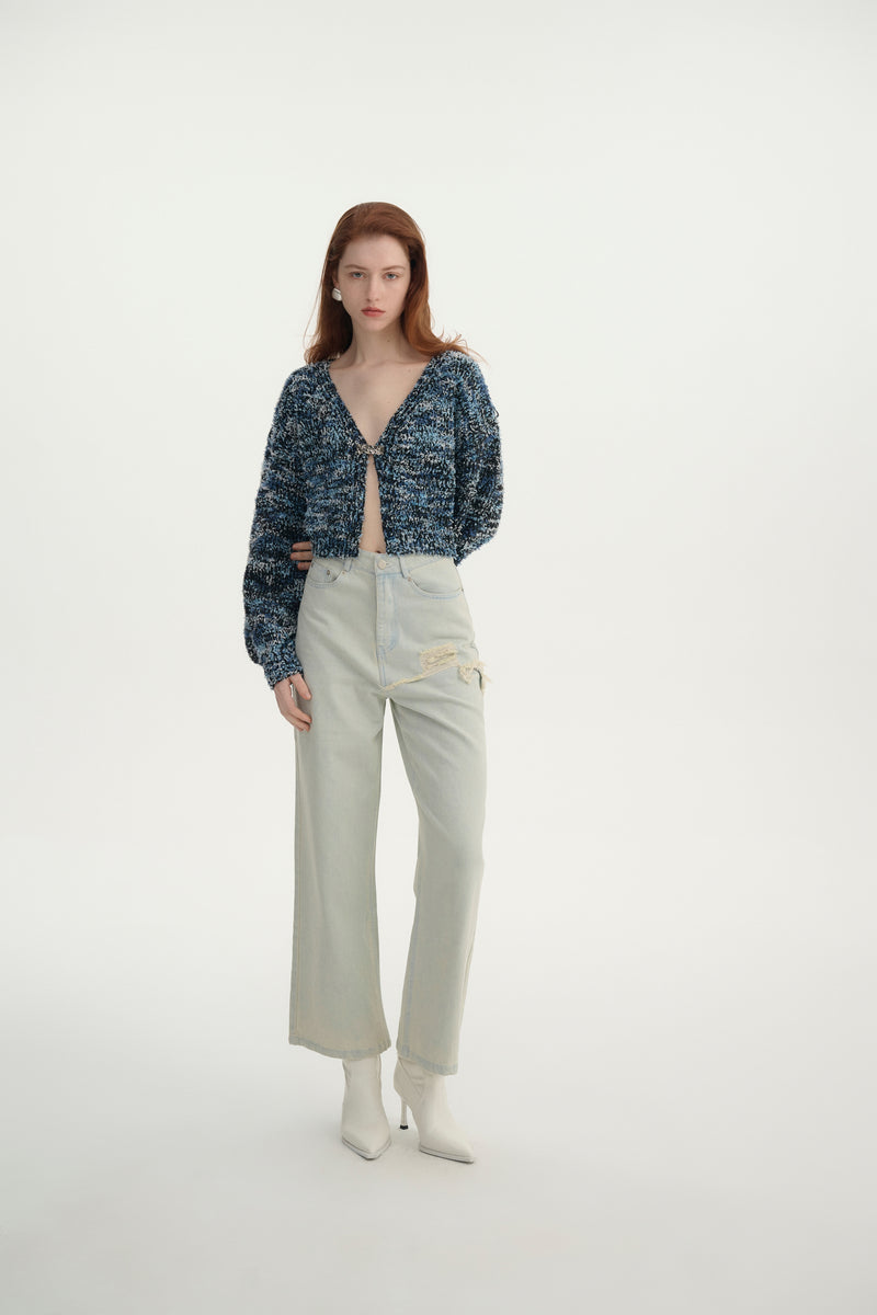 Marled knit boxy cardigan