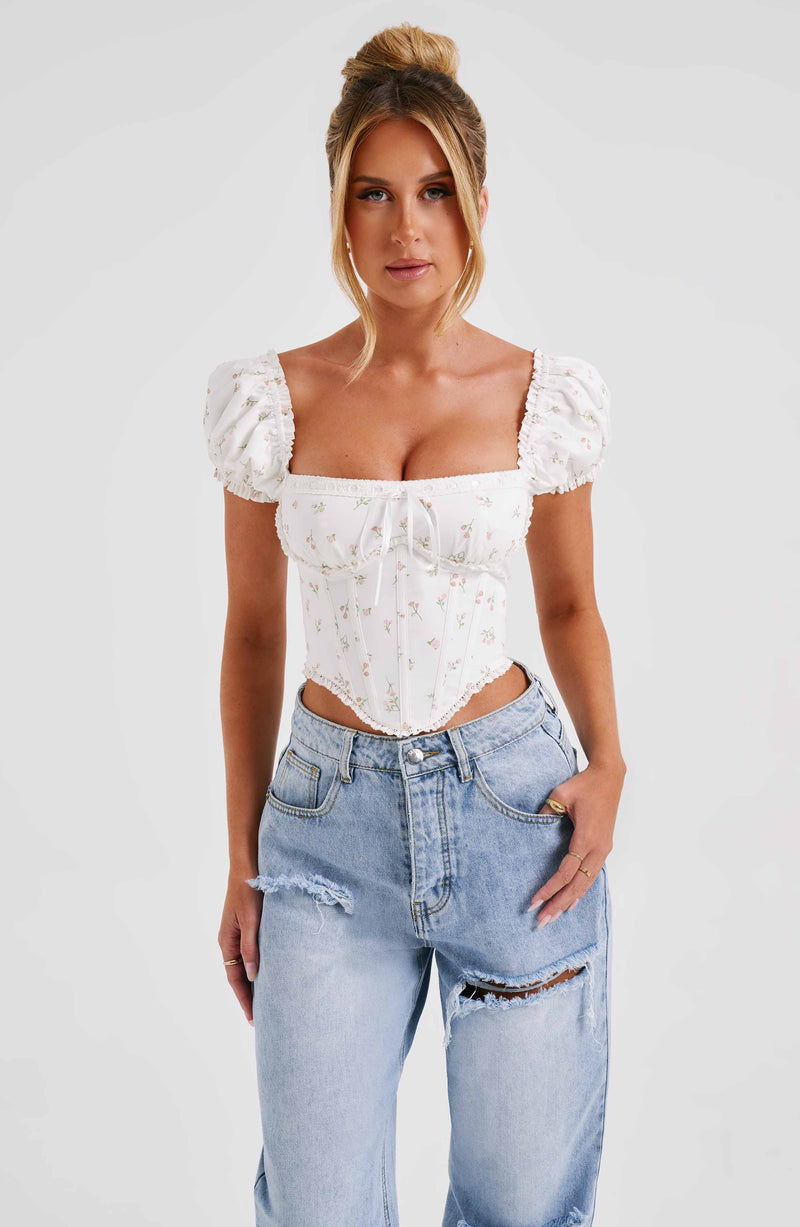 Matilda Corset - Blush Floral Print Tops Babyboo Fashion Premium Exclusive Design