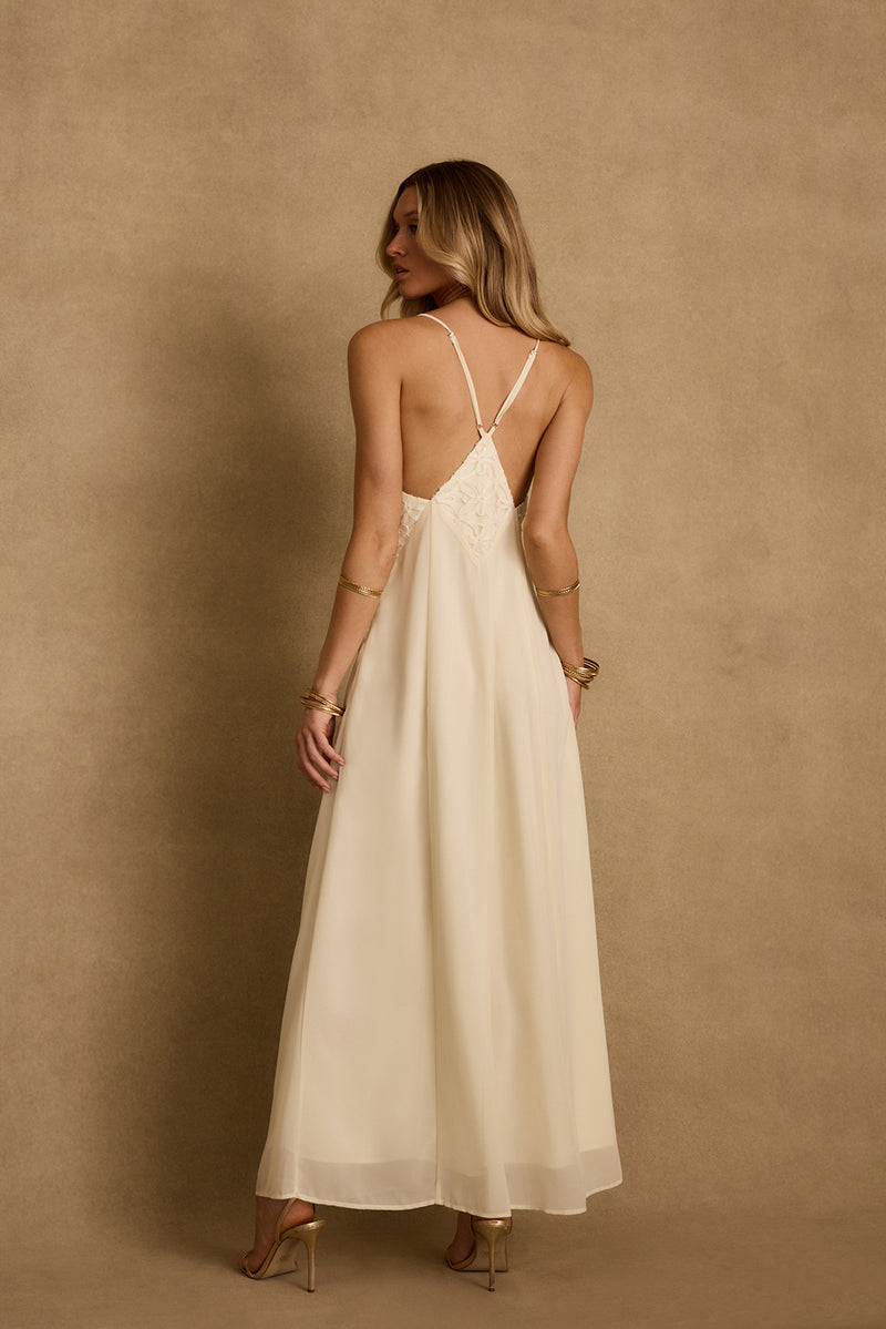 Maya Cream Chiffon Maxi Dress