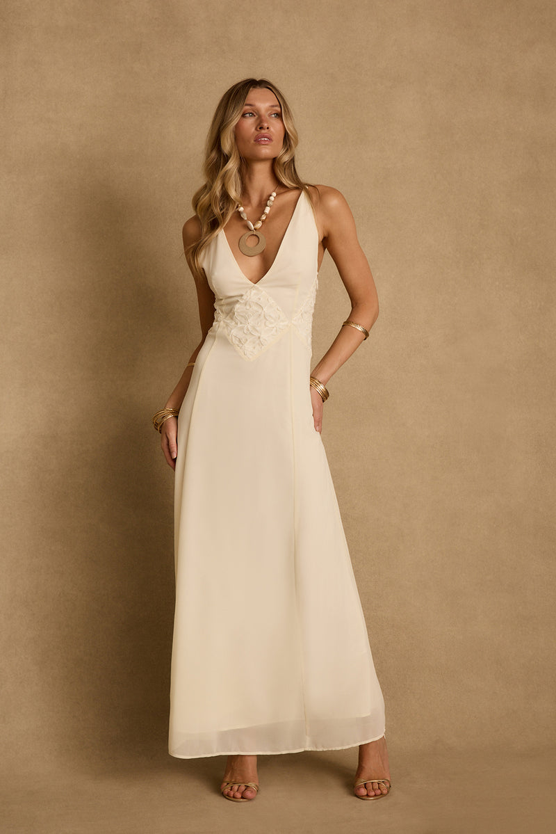 Maya Cream Chiffon Maxi Dress