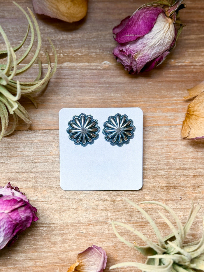 Medium Sterling Silver Concho Stud Earrings