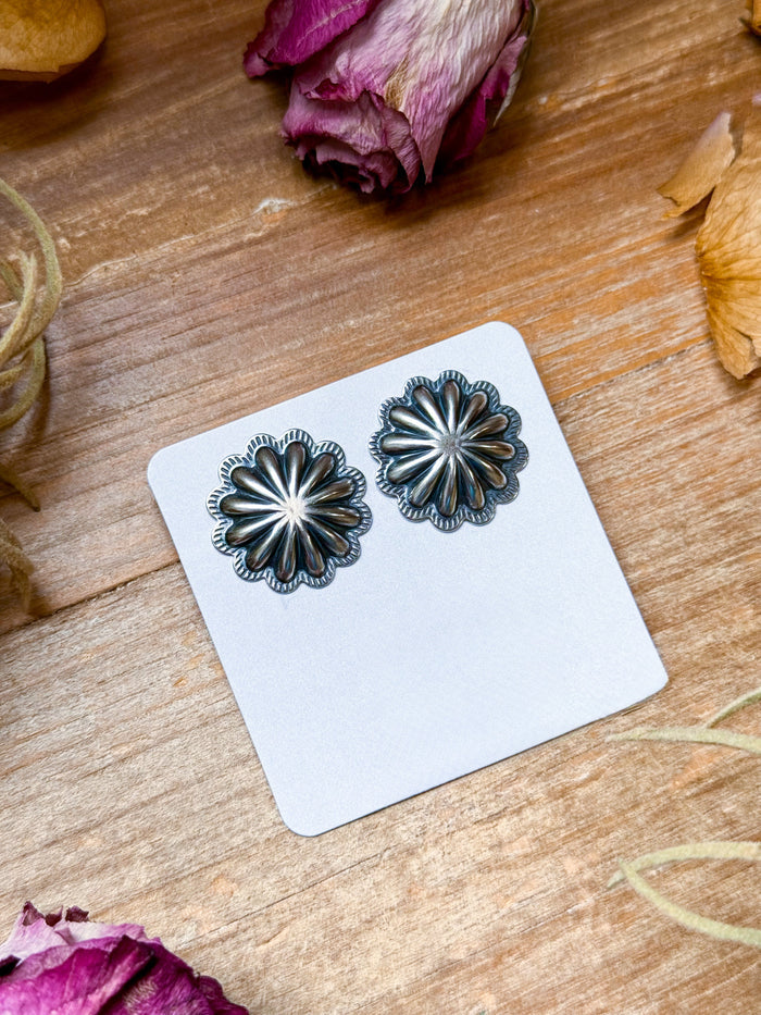 Medium Sterling Silver Concho Stud Earrings