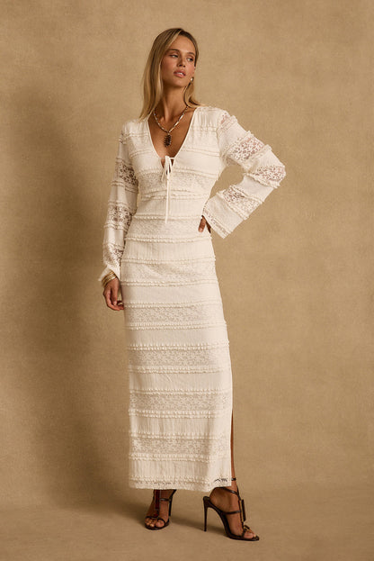 Melrose Ivory Long Sleeve Lace Maxi Dress