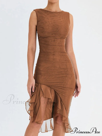 Mesh Ruffle Sleeveless Midi Dress Free From Label