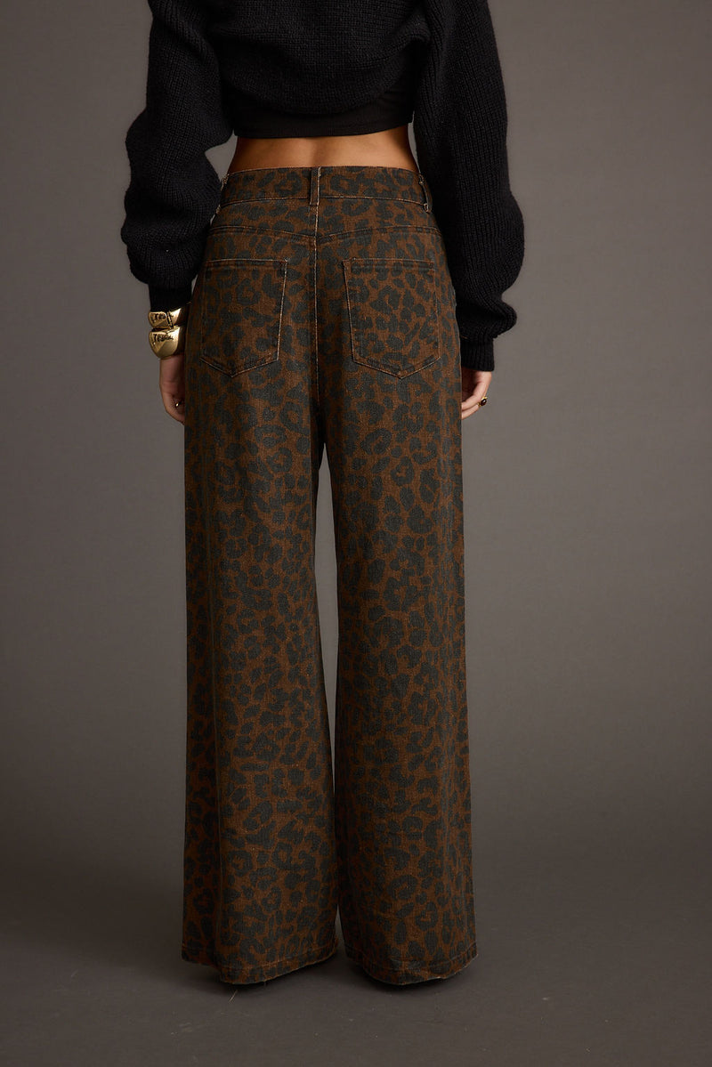 Close-up of the Midland Leopard Print Pant showcasing the fabric texture and design details.