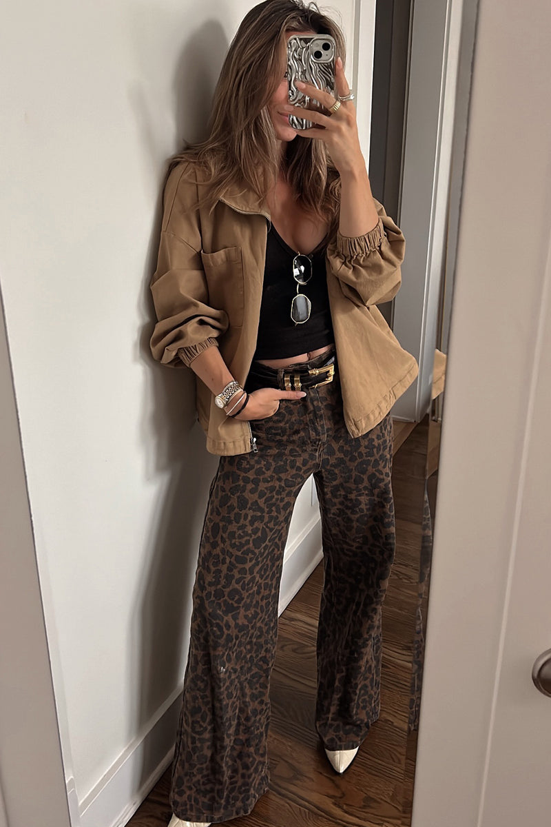 Midland Leopard Print Pant paired with complementary accessories for a polished look.