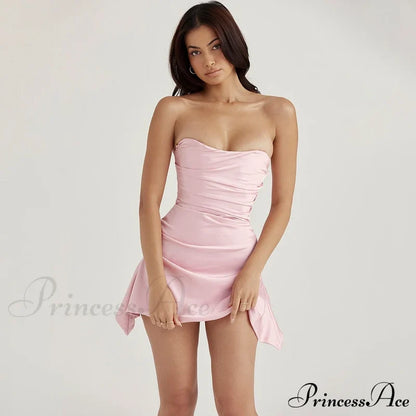 Mini Silk Satin Birthday Modern Holiday Night Date Party Dress Light Pink / Xs