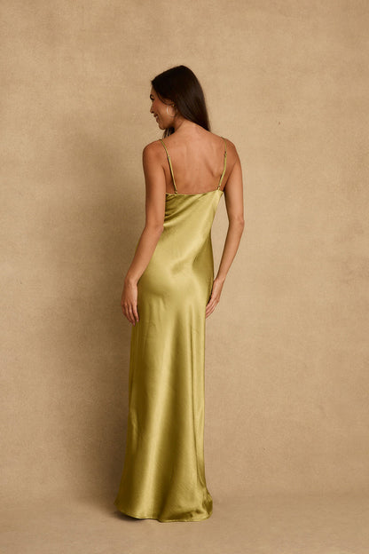 Mirabella Chartreuse Satin Maxi Dress
