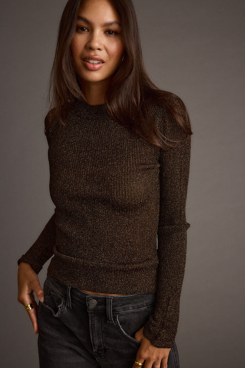Mirage Gold Lurex Long Sleeve Top