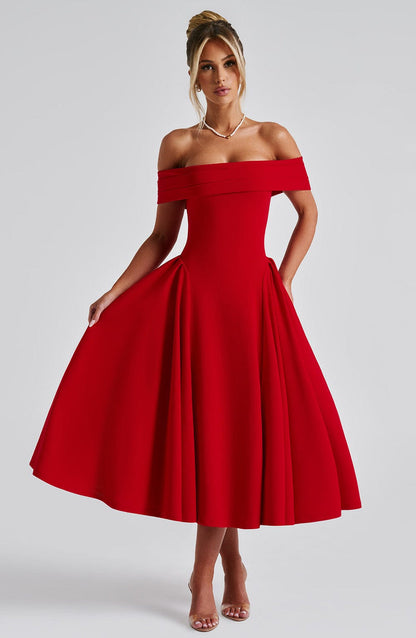 Miranda Midi Dress - Red Dress XS Babyboo Fashion Premium Exclusive Design