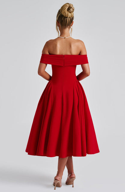 Miranda Midi Dress - Red Dress Babyboo Fashion Premium Exclusive Design
