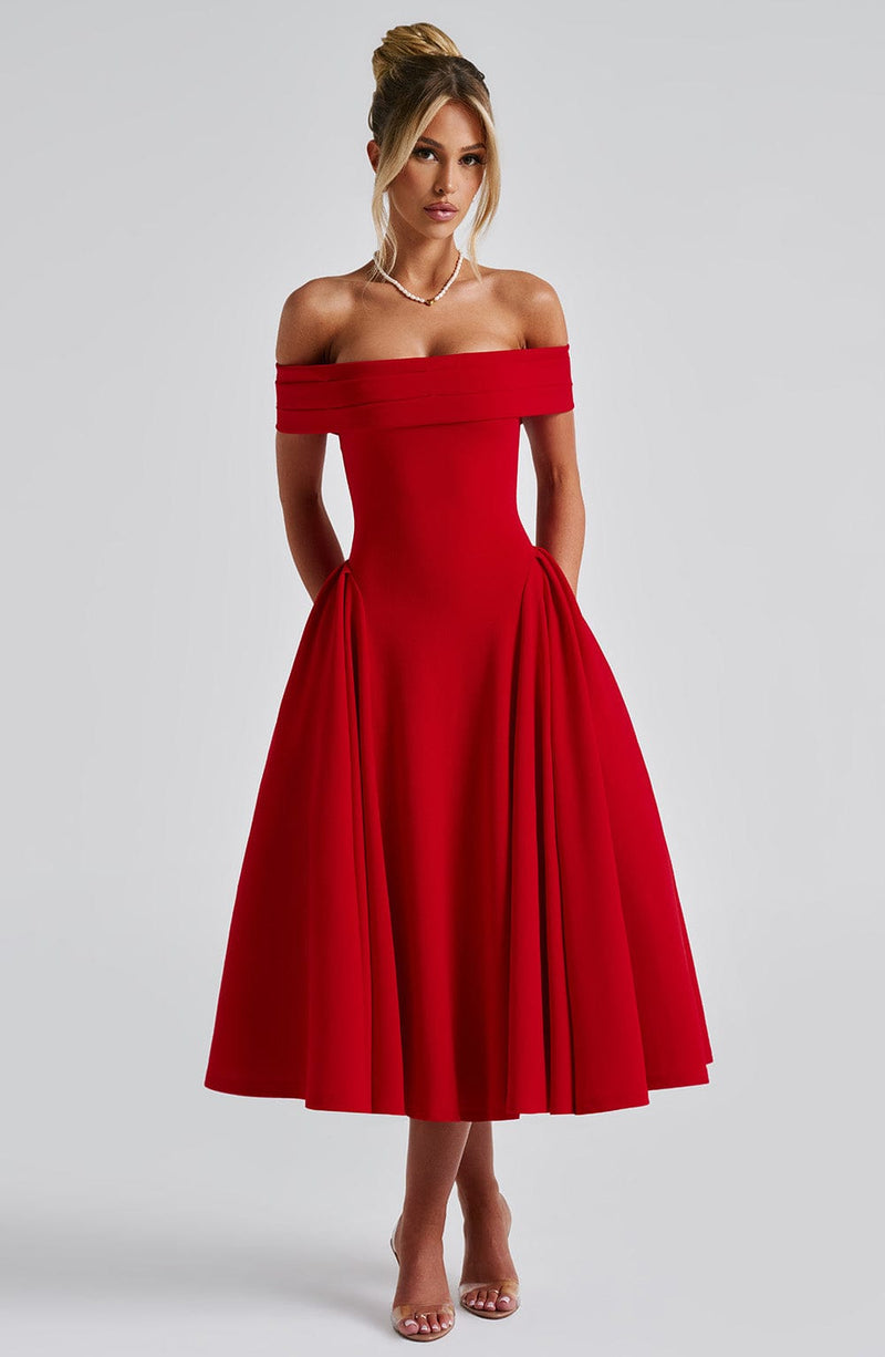 Miranda Midi Dress - Red Dress Babyboo Fashion Premium Exclusive Design
