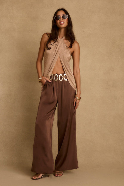 Moonlit Kiss Rose Gold Lurex Halter Top