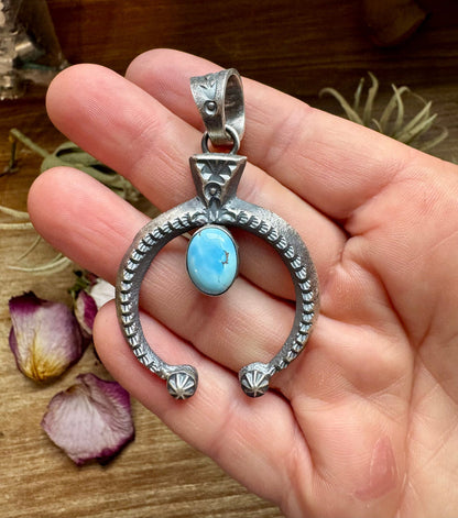 Naja Pendant with Golden Hill Turquoise – Option 2 – Sterling Silver – Native Made by KB – Fits 8mm