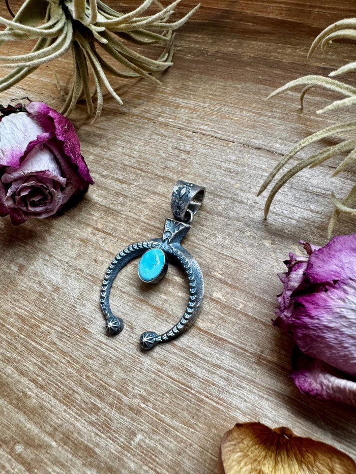 Naja Pendant with Golden Hill Turquoise – Option 2 – Sterling Silver – Native Made by KB – Fits 8mm