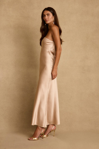 Natalia Champagne Strapless Maxi Dress