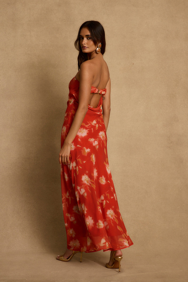 Natalia Poppy Red Strapless Maxi Dress