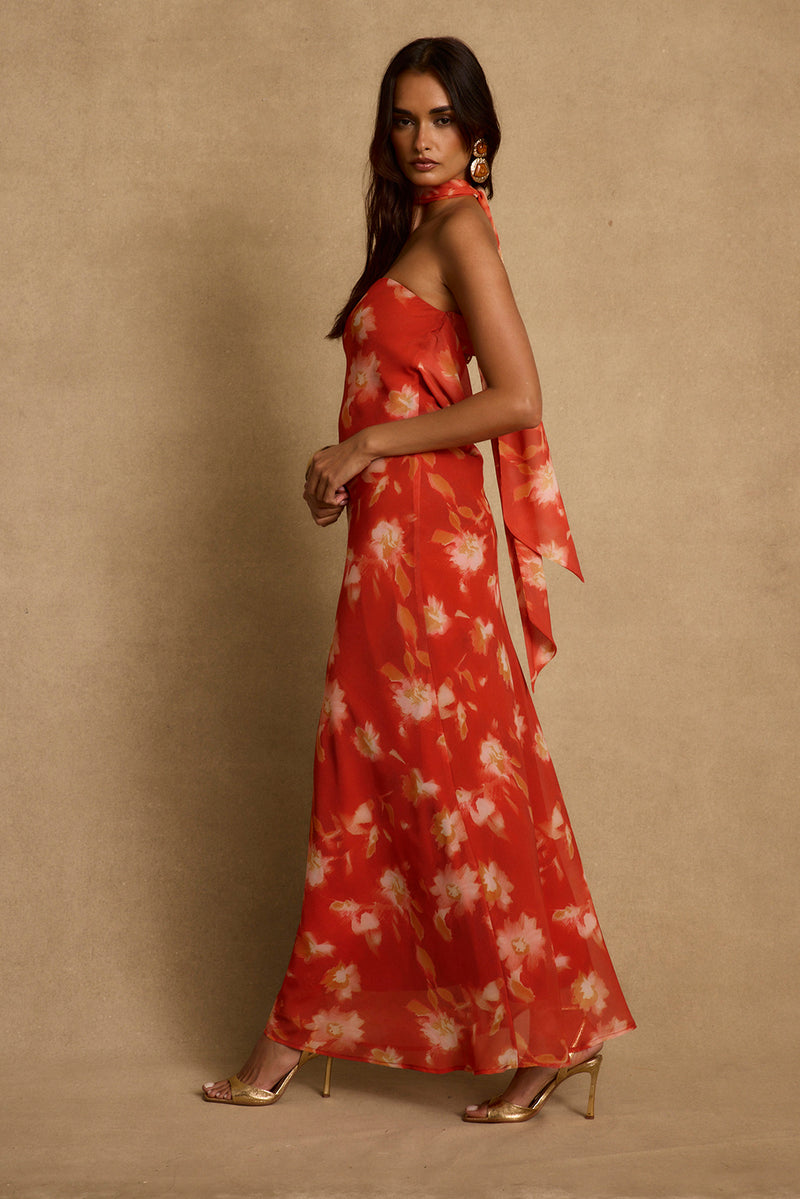 Natalia Poppy Red Strapless Maxi Dress