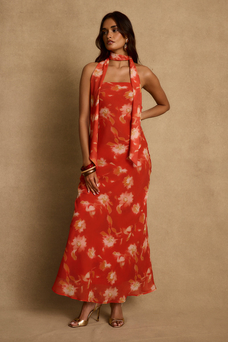 Natalia Poppy Red Strapless Maxi Dress