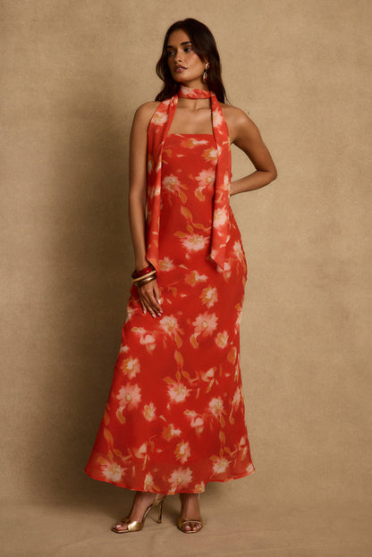 Natalia Poppy Red Strapless Maxi Dress