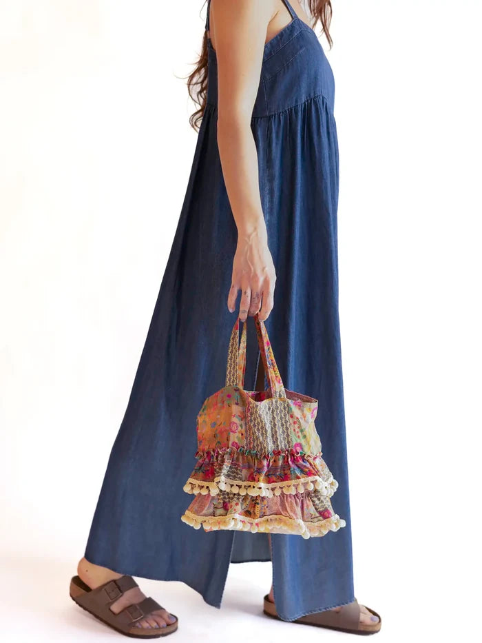 Natural Life Mini Ruffle Tote Bag- Pink Floral Patchwork