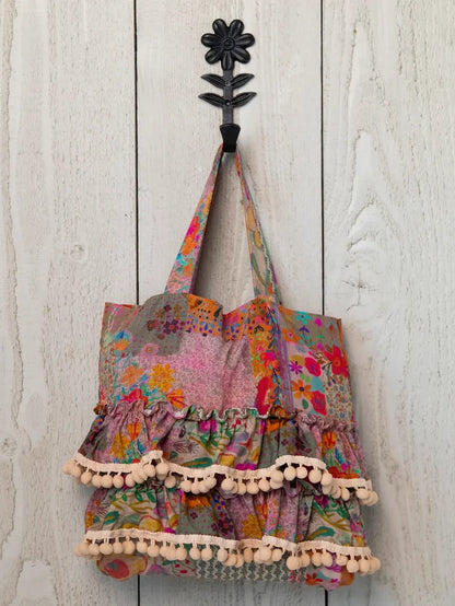 Natural Life Mini Ruffle Tote Bag- Pink Floral Patchwork