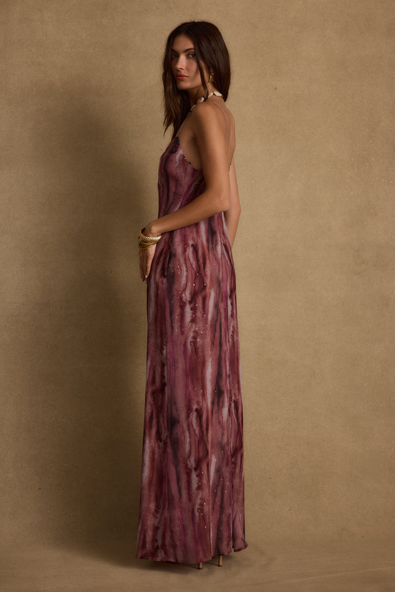 Nerissa Berry Chiffon Maxi Dress styled in a complete look from an alternate angle.