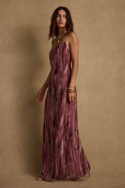 Detail shot of the Nerissa Berry Chiffon Maxi Dress highlighting the chiffon elements.