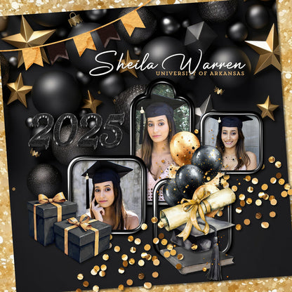 With elegant gold accents against black backgrounds, these digital scrapbooking papers by Lucky Girl Creative digital art are great for special occasions including New Year's, graduation, wedding, anniversary, black tie events, and more! This paper pack include 100 luxury, bokeh, fireworks, party, and patterned papers.