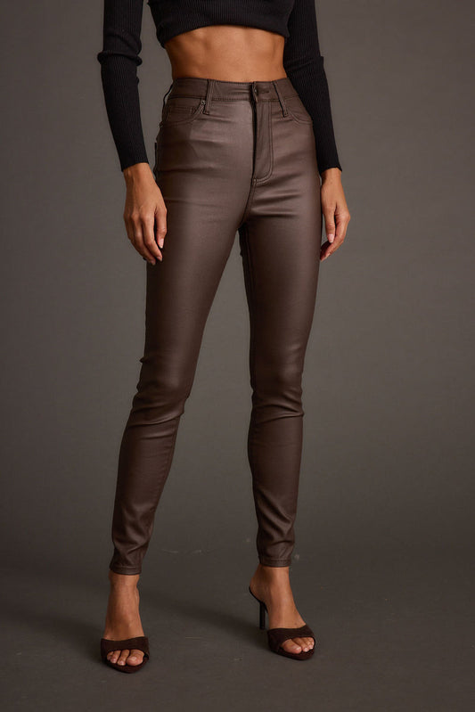 Mocha pants with refined detailing and a flattering silhouette.
