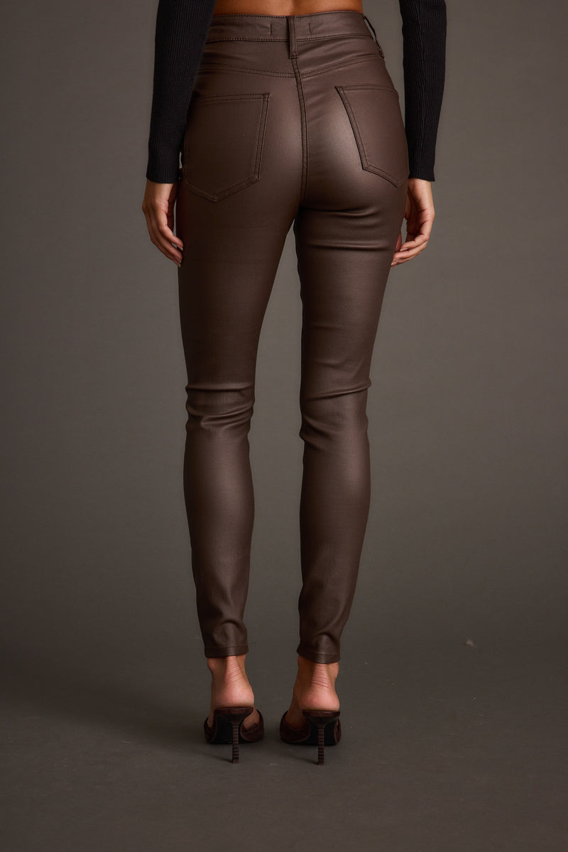 Back view of the mocha pants showing the silhouette and fit.
