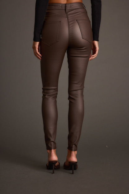 Back view of the mocha pants showing the silhouette and fit.